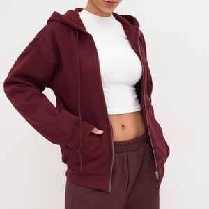 Cider Burgundy Zip Hoodie with Front Pockets